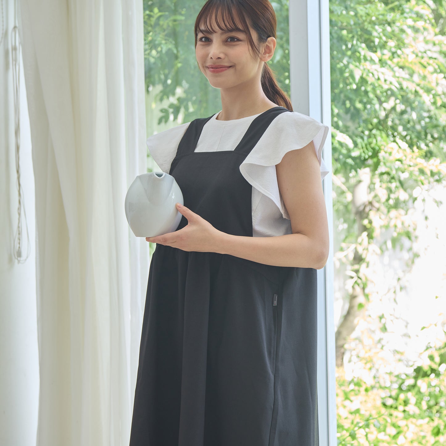 2WAYワンピースエプロン(ブラック)