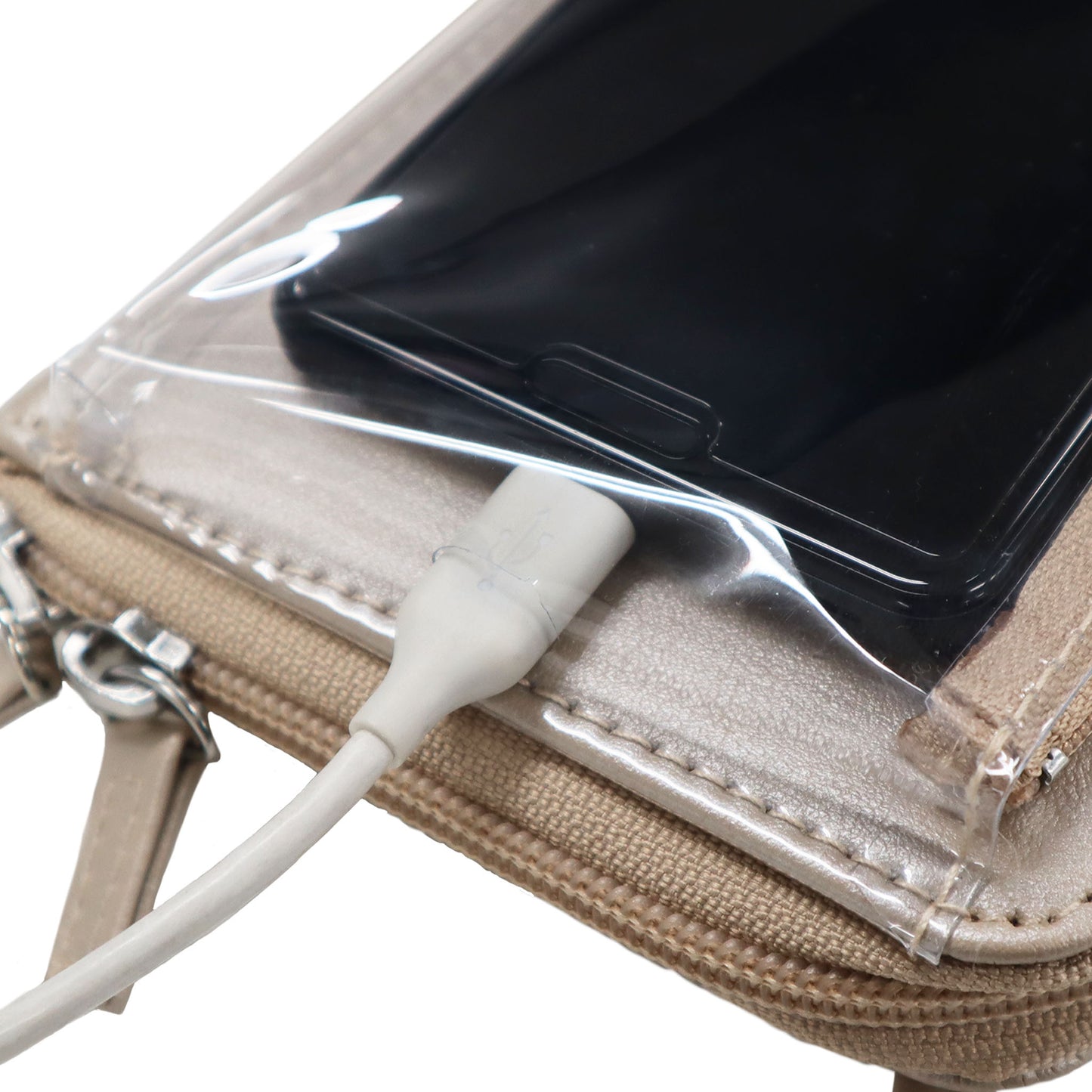 ポケットに入れたまま操作可能!大容量スマホショルダーポシェット(パールベージュ)